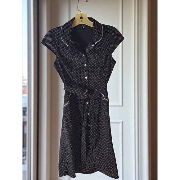 HeartSoul Black Polka Dot Shirt Dress–Size 5–Retro Pinup Vibe w/ Belt & Piping - Picture 4 of 11